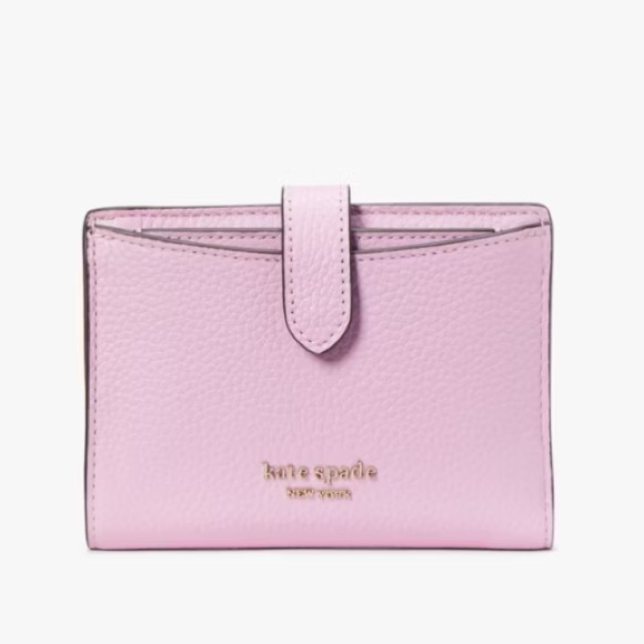 kate spade Handbags - kate spade Hudson Small Pink Pebbled Leather Snap Wallet with Gold Logo